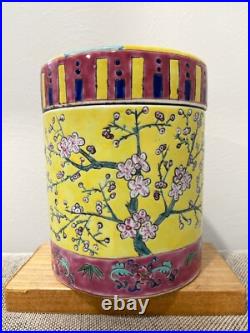 Vintage Chinese Porcelain Round Covered Jar with Floral & Birds Decoration