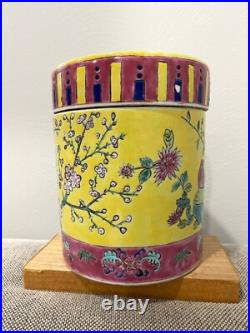 Vintage Chinese Porcelain Round Covered Jar with Floral & Birds Decoration