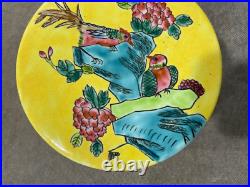 Vintage Chinese Porcelain Round Covered Jar with Floral & Birds Decoration
