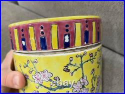 Vintage Chinese Porcelain Round Covered Jar with Floral & Birds Decoration