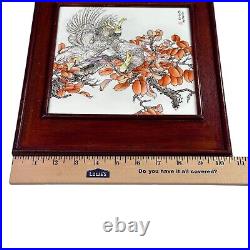 Vintage Chinese Porcelain Tile Plaque Famille Cockatoos? Birds In Tree Framed