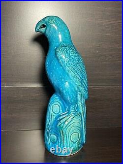 Vintage Chinese Porcelain Turquoise Blue Parrot Statue 10