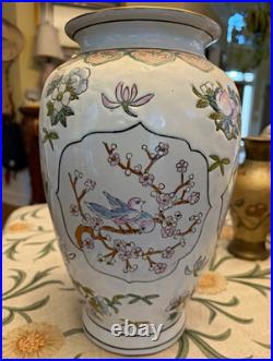 Vintage Chinese Porcelain Vase Tongzhi Mark Floral Birds 1970s Macau Export