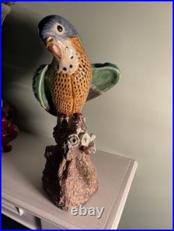 Vintage Chinese Pottery Figurine 12 Parrot Parakeet Bird