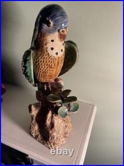 Vintage Chinese Pottery Figurine 12 Parrot Parakeet Bird