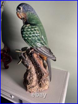 Vintage Chinese Pottery Figurine 12 Parrot Parakeet Bird
