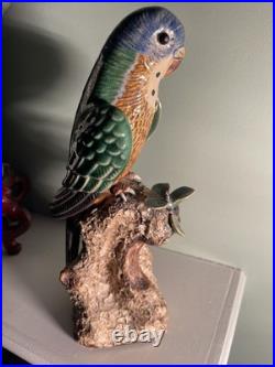 Vintage Chinese Pottery Figurine 12 Parrot Parakeet Bird
