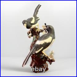 Vintage Chinese Shiwan Porcelain Magpie Birds on Plum Tree Branch Figurine