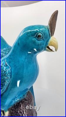 Vintage Chinese Turquoise Cockatoo Parrot Figurines Pair 14 PRC Ceramic Marked