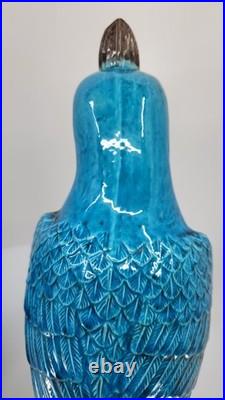 Vintage Chinese Turquoise Cockatoo Parrot Figurines Pair 14 PRC Ceramic Marked