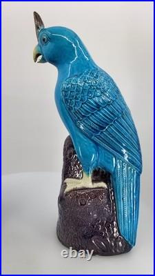 Vintage Chinese Turquoise Cockatoo Parrot Figurines Pair 14 PRC Ceramic Marked