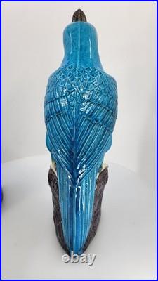 Vintage Chinese Turquoise Cockatoo Parrot Figurines Pair 14 PRC Ceramic Marked