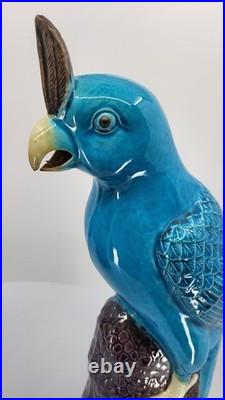 Vintage Chinese Turquoise Cockatoo Parrot Figurines Pair 14 PRC Ceramic Marked