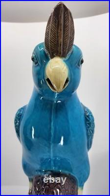 Vintage Chinese Turquoise Cockatoo Parrot Figurines Pair 14 PRC Ceramic Marked