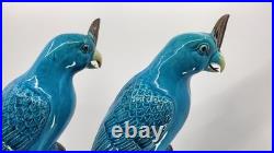 Vintage Chinese Turquoise Cockatoo Parrot Figurines Pair 14 PRC Ceramic Marked