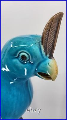 Vintage Chinese Turquoise Cockatoo Parrot Figurines Pair 14 PRC Ceramic Marked