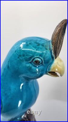 Vintage Chinese Turquoise Cockatoo Parrot Figurines Pair 14 PRC Ceramic Marked
