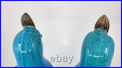 Vintage Chinese Turquoise Cockatoo Parrot Figurines Pair 14 PRC Ceramic Marked