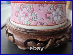 Vintage Chinoiserie Porcelain Table Lamp Hand Painted Hong Kong Floral Bird 32