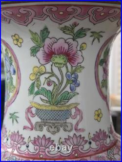 Vintage Chinoiserie Porcelain Table Lamp Hand Painted Hong Kong Floral Bird 32
