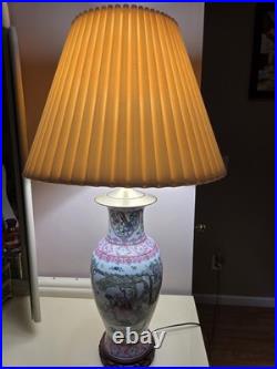 Vintage Chinoiserie Porcelain Table Lamp Hand Painted Hong Kong Floral Bird 32
