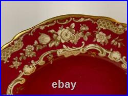 Vintage Copeland Spode Porcelain Pair of Red Plates with Bird & Gold Floral Dec