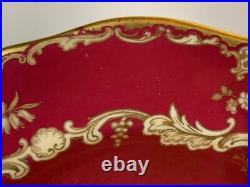 Vintage Copeland Spode Porcelain Pair of Red Plates with Bird & Gold Floral Dec