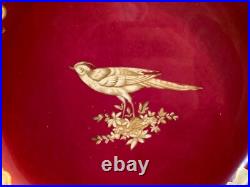 Vintage Copeland Spode Porcelain Pair of Red Plates with Bird & Gold Floral Dec