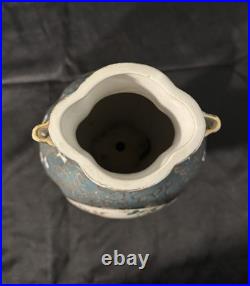 Vintage Famille Rose Porcelain Vase Bird And Flower Medallion- Teal And Gold