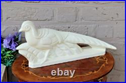 Vintage French Craquele ceramic peacock bird figurine statue 1950
