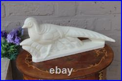 Vintage French Craquele ceramic peacock bird figurine statue 1950