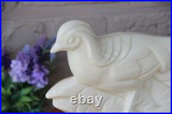 Vintage French Craquele ceramic peacock bird figurine statue 1950
