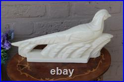 Vintage French Craquele ceramic peacock bird figurine statue 1950