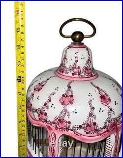 Vintage French Faince Porcelain Ceramic Birdcage Ceiling Hanging With Bird Vintage French Faince Porcelain Ceramic Birdcage Ceiling Hanging With Bird