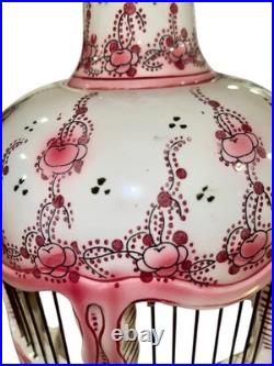 Vintage French Faince Porcelain Ceramic Birdcage Ceiling Hanging With Bird