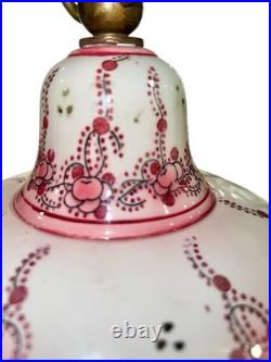 Vintage French Faince Porcelain Ceramic Birdcage Ceiling Hanging With Bird