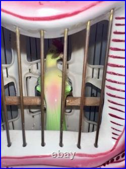 Vintage French Faince Porcelain Ceramic Birdcage Ceiling Hanging With Bird