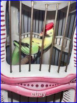 Vintage French Faince Porcelain Ceramic Birdcage Ceiling Hanging With Bird