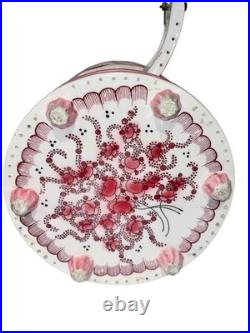 Vintage French Faince Porcelain Ceramic Birdcage Ceiling Hanging With Bird