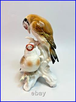Vintage German Karl Ens Porcelain Figurine Group Goldfinch Birds Perched Branch