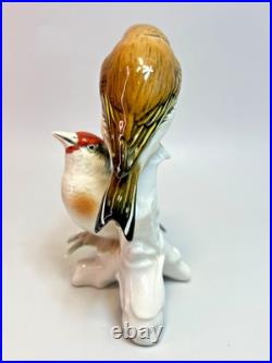 Vintage German Karl Ens Porcelain Figurine Group Goldfinch Birds Perched Branch