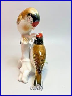 Vintage German Karl Ens Porcelain Figurine Group Goldfinch Birds Perched Branch