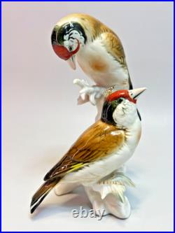Vintage German Karl Ens Porcelain Figurine Group Goldfinch Birds Perched Branch