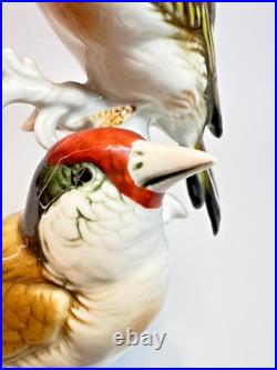 Vintage German Karl Ens Porcelain Figurine Group Goldfinch Birds Perched Branch