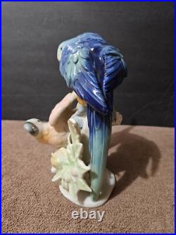 Vintage German Porcelain Apel Porzellan Colorful Double Parrot Figurine 7 5/8