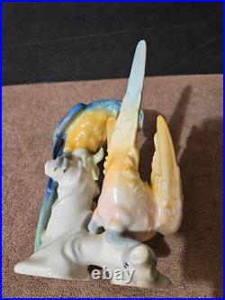Vintage German Porcelain Apel Porzellan Colorful Double Parrot Figurine 7 5/8