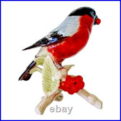 Vintage Goebel Frobek Bullfinch Porcelain Bird Figurine with Berries