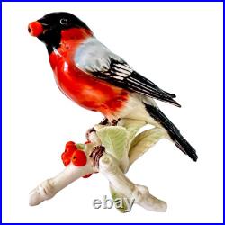Vintage Goebel Frobek Bullfinch Porcelain Bird Figurine with Berries