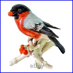 Vintage Goebel Frobek Bullfinch Porcelain Bird Figurine with Berries