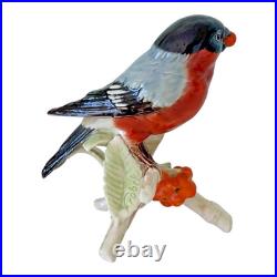 Vintage Goebel Frobek Bullfinch Porcelain Bird Figurine with Berries